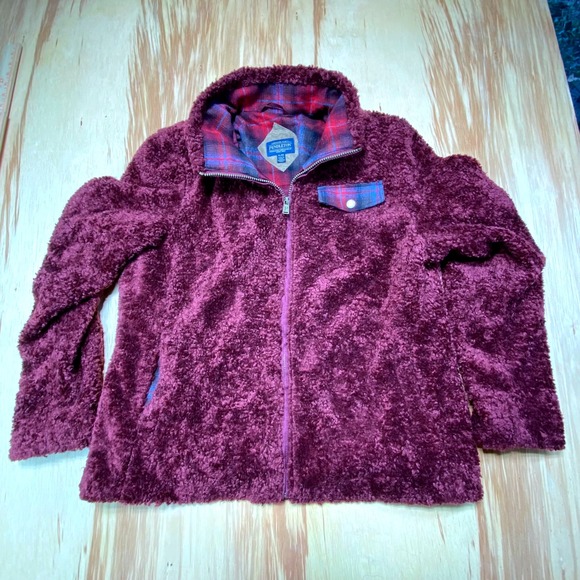 Pendleton Women's Burgundy Sherpa Fleece Jacket XL Plaid Lined Zip Front Cozy‎ - Picture 4 of 8